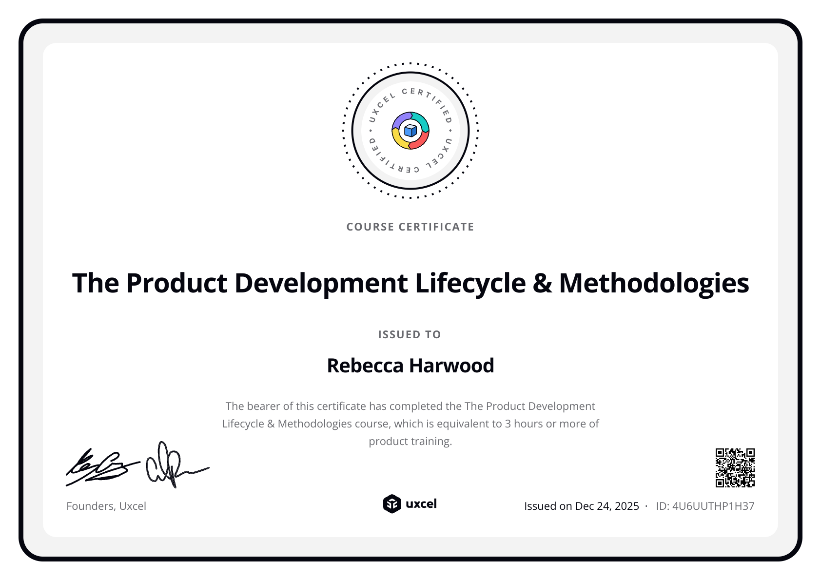 Rebecca Harwood's certificate